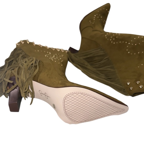 NEW $180 Jessica Simpson Rosera Studded Fringe Western Boots Olive Green - Picture 11 of 12